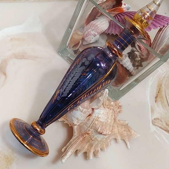 Vintage Blue Gold Glass Medium Egyptian Perfume Bottle - Picture 2 of 9